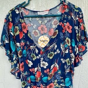 Floral Print Cropped Blouse. Size L. New with tags